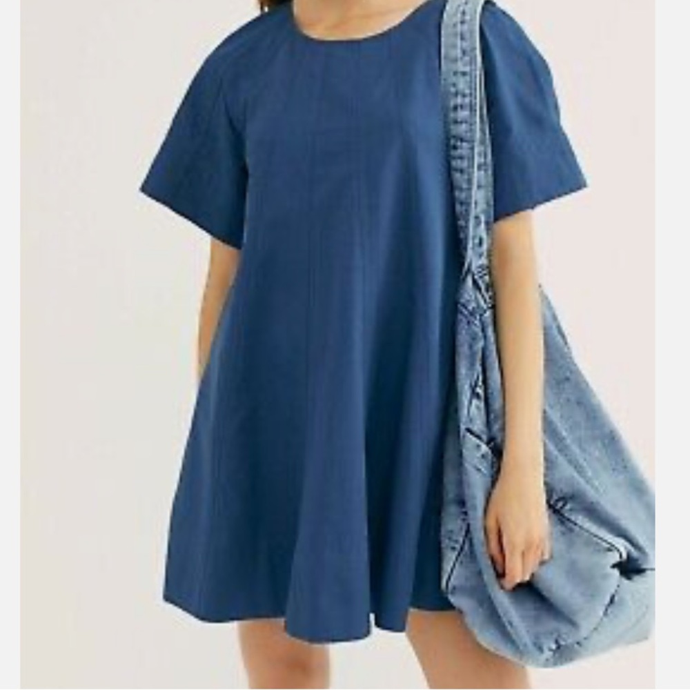 Free People- Becca Short Sleeve Mini Dress, Blue, Medium